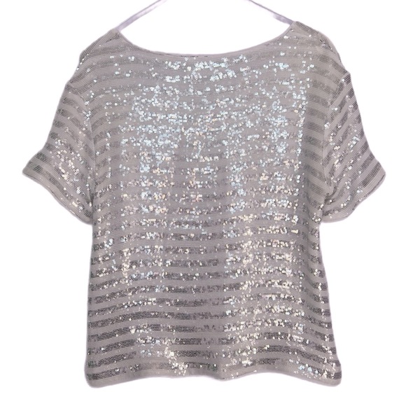 American Retro Sparkly Sequin Top Short Sleeve Glitter Party Disco Shirt Blouse - Picture 10 of 13